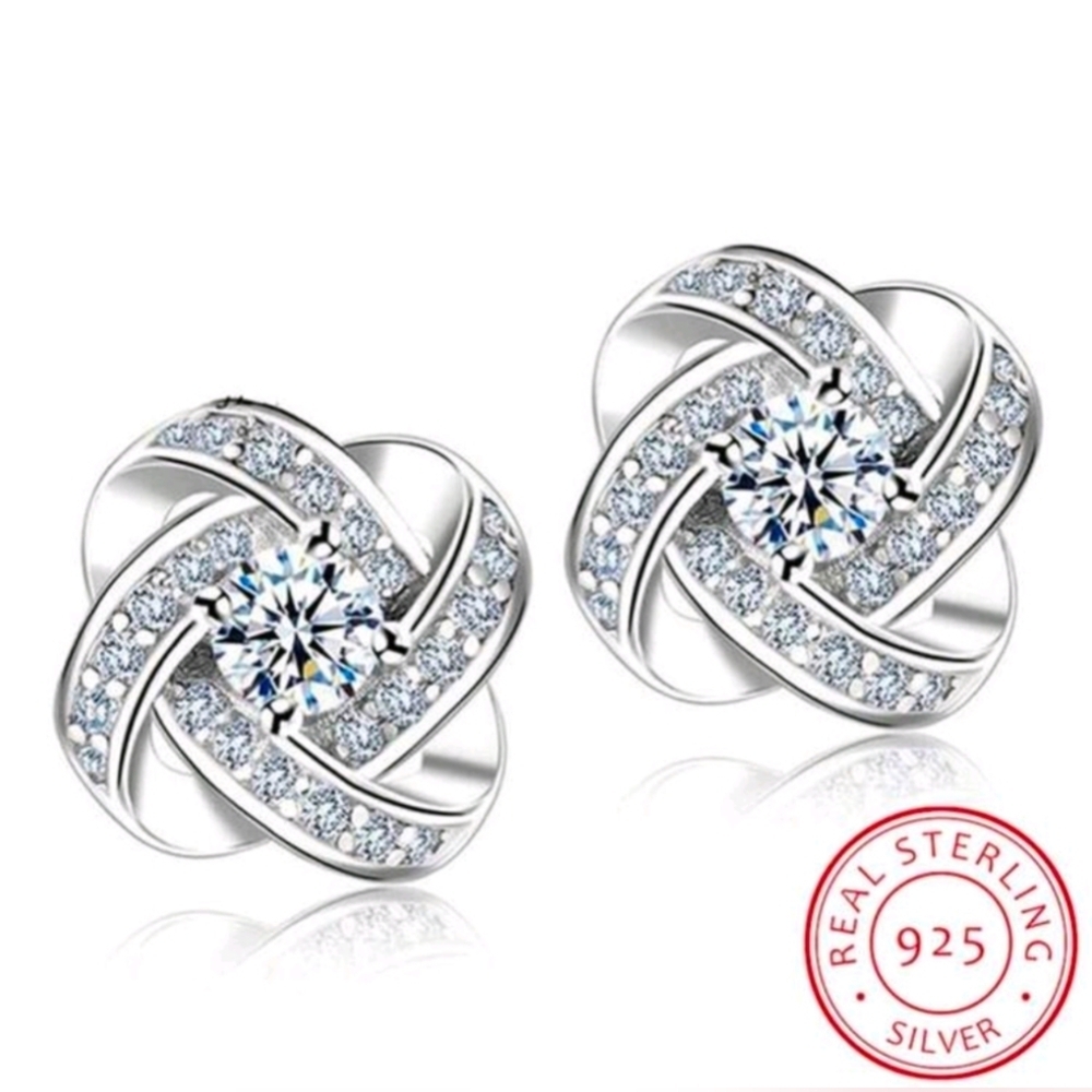 Sterling Steel  Silver Crystal Stud Earrings